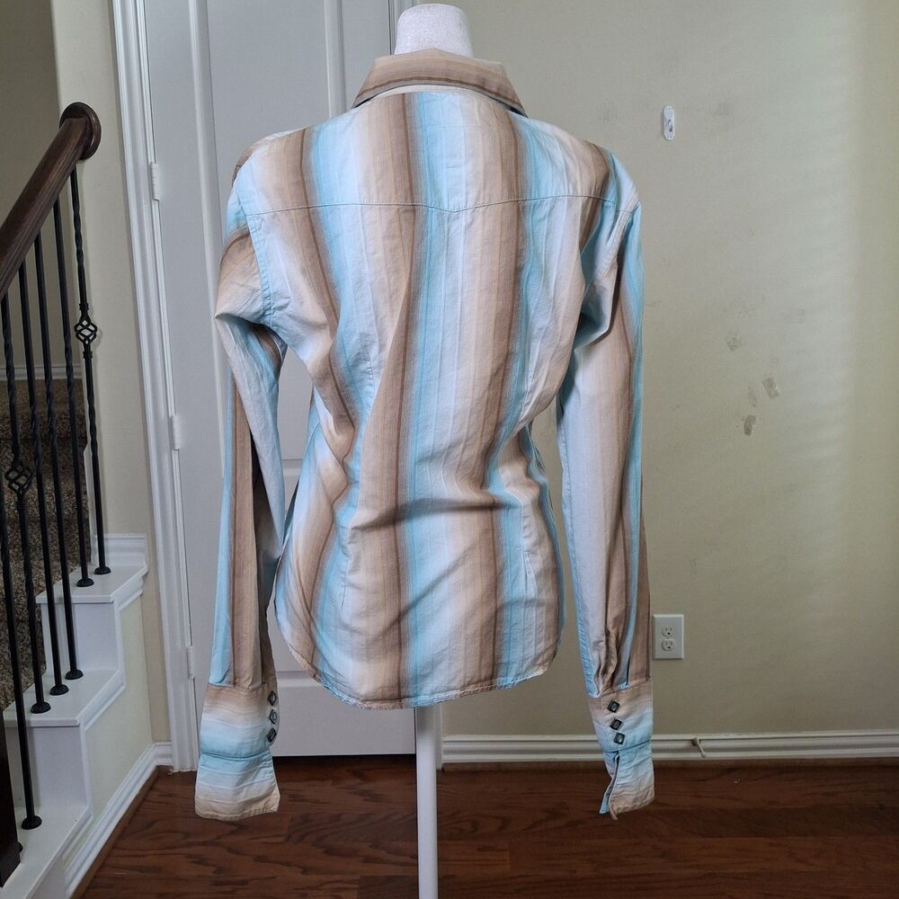 Panhandle Slim Stripe Western Shirt Women XS Diamond Pearl Snap Turquoise  Rodeo - Picture 7 of 15
